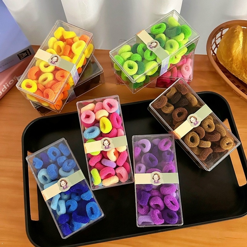 MVP3219 Hộp 50 dây buộc tóc cho bé co dãn mềm mại màu kẹo dễ thương chống gãy rụng tóc