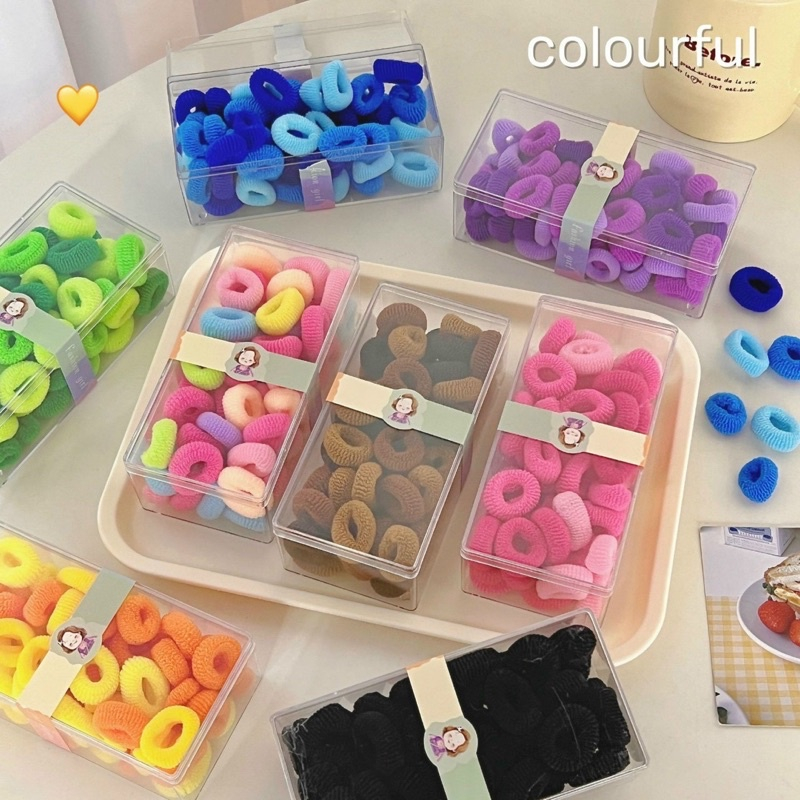 MVP3219 Hộp 50 dây buộc tóc cho bé co dãn mềm mại màu kẹo dễ thương chống gãy rụng tóc