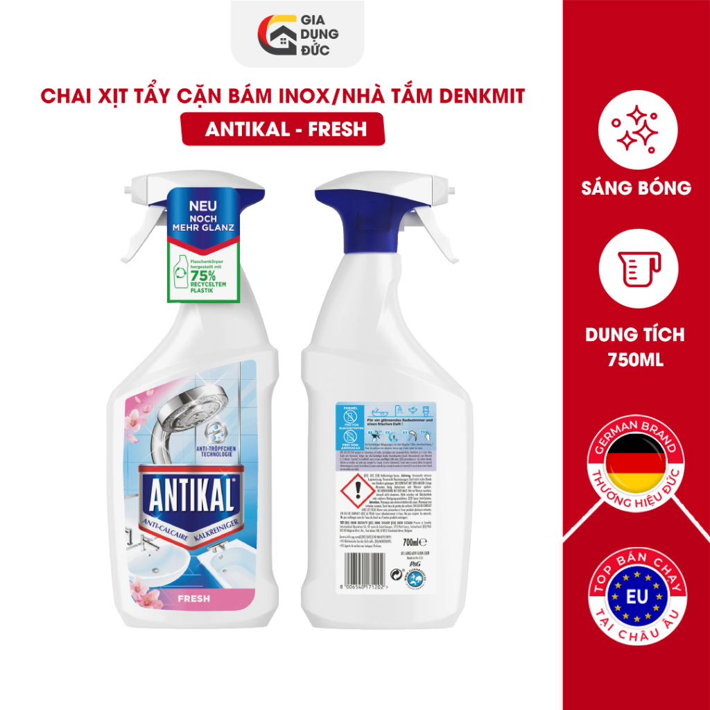 Chai xịt dung dịch tẩy cặn bám trên inox Antikal trong nhà tắm Febreze hương hoa dung tích 700ml - nhập khẩu Đức