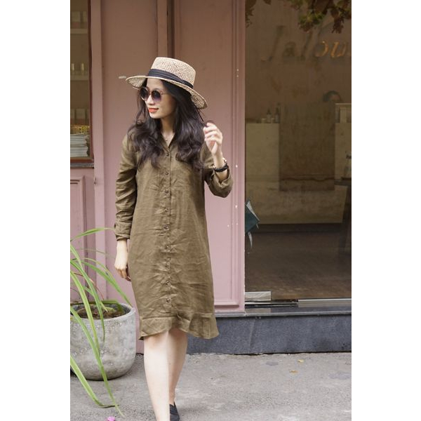 Đầm sơ mi nữ MaxMessi Premium Collection linen tưng dáng suông đuôi cá