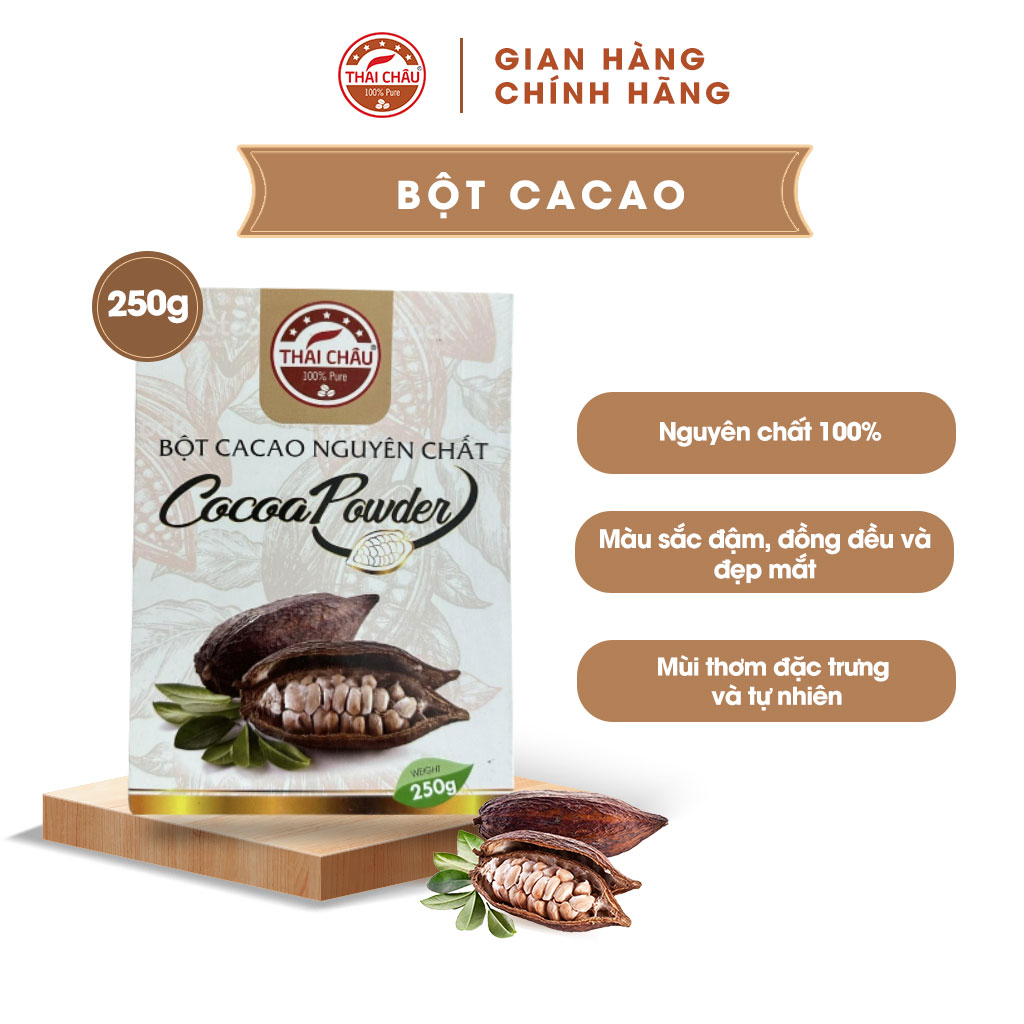 Bột Cacao THÁI CHÂU nguyên chất 100% thơm ngon đậm vị loại 1 (250g - 500g/hộp)