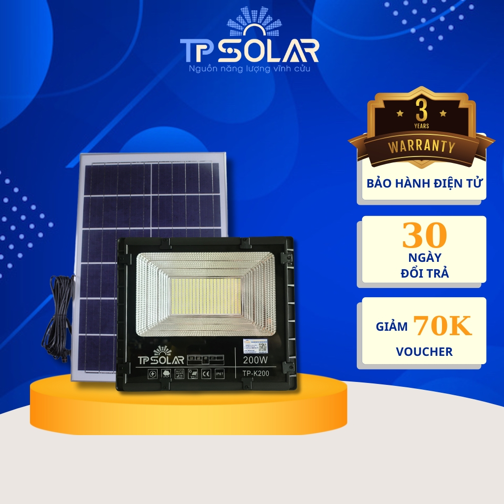 Đèn Pha Led Năng Lượng Mặt Trời TP Solar Công Suất 200W Ánh Sáng Chống Lóa, Cảm Biến Thông Minh