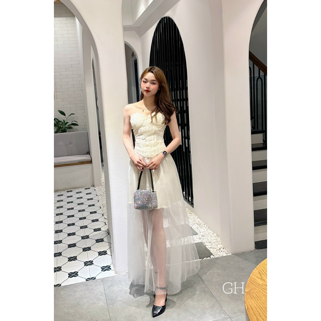 SET ÁO REN CORSET CÚP NGỰC ÔM BODY CHÂN VÁY XÒE