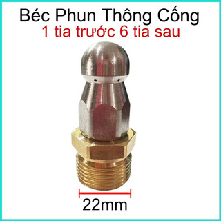 Béc phun thông cống, béc phun inox 1/4' 1 tia trước 6 sau ren ngoài 22mm