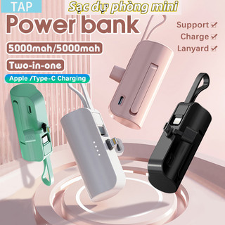 Pin Sạc dự phòng mini 5000mAh sạc nhanh cáp sạc 2in1 pin điện thoại dễ dàng mang theo