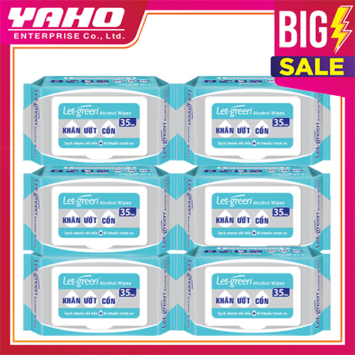 Combo 6 Bao Khăn Ướt Cồn LET-GREEN 35 Miếng/Bao