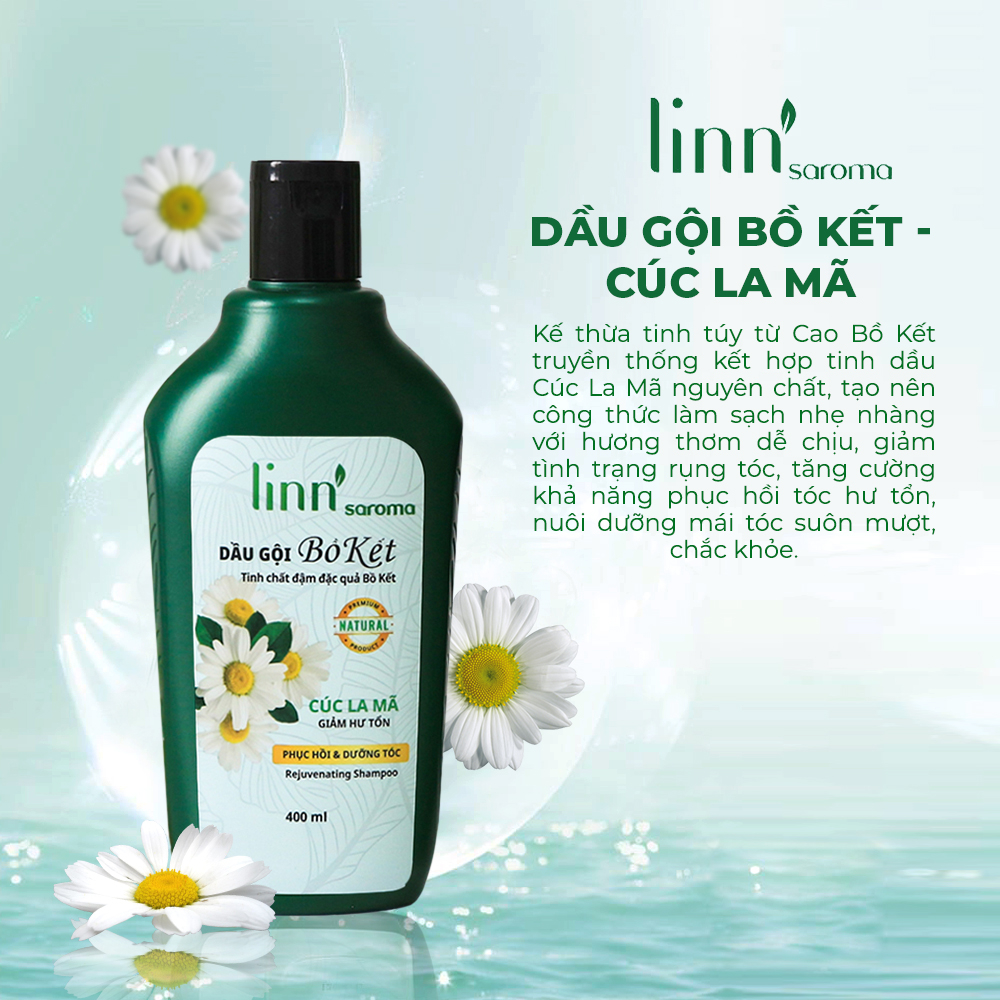 Linn'saroma - Dầu Gội Thiên Nhiên Bồ Kết- Cúc La Mã - Dưỡng ẩm, giảm hư tổn, giúp tóc chắc khỏe 400ml
