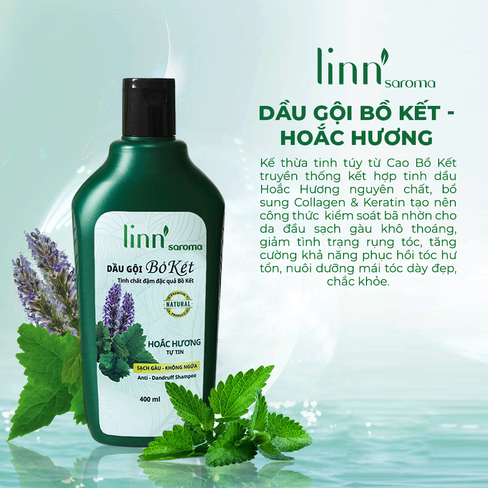 Linn'saroma - Dầu Gội Thiên Nhiên Bồ Kết- Hoắc Hương - Sạch sâu, giảm gàu, dưỡng tóc chắc khỏe 400ml