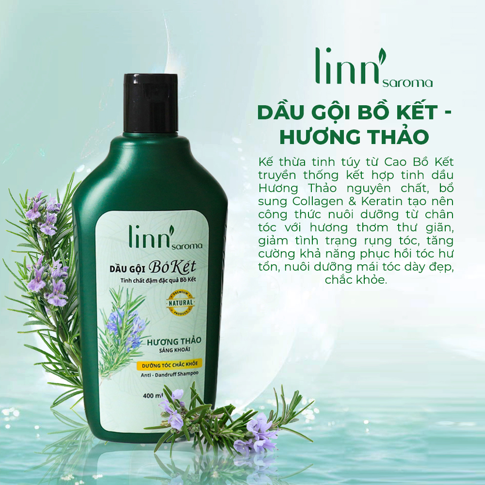 Linn'saroma - Dầu Gội Thiên Nhiên Bồ Kết-Hương Thảo - Dưỡng ẩm, giảm hư tổn, giúp tóc chắc khỏe 400ml