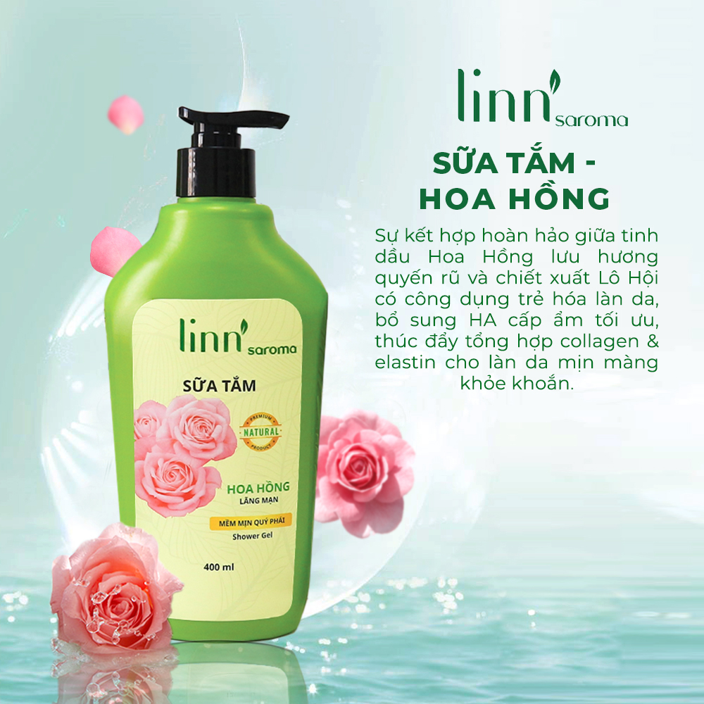 Linn'saroma - Sữa tắm Hoa Hồng lãng mạn - Giảm sự lão hoá của da, tạo ẩm độ giúp da mềm mại