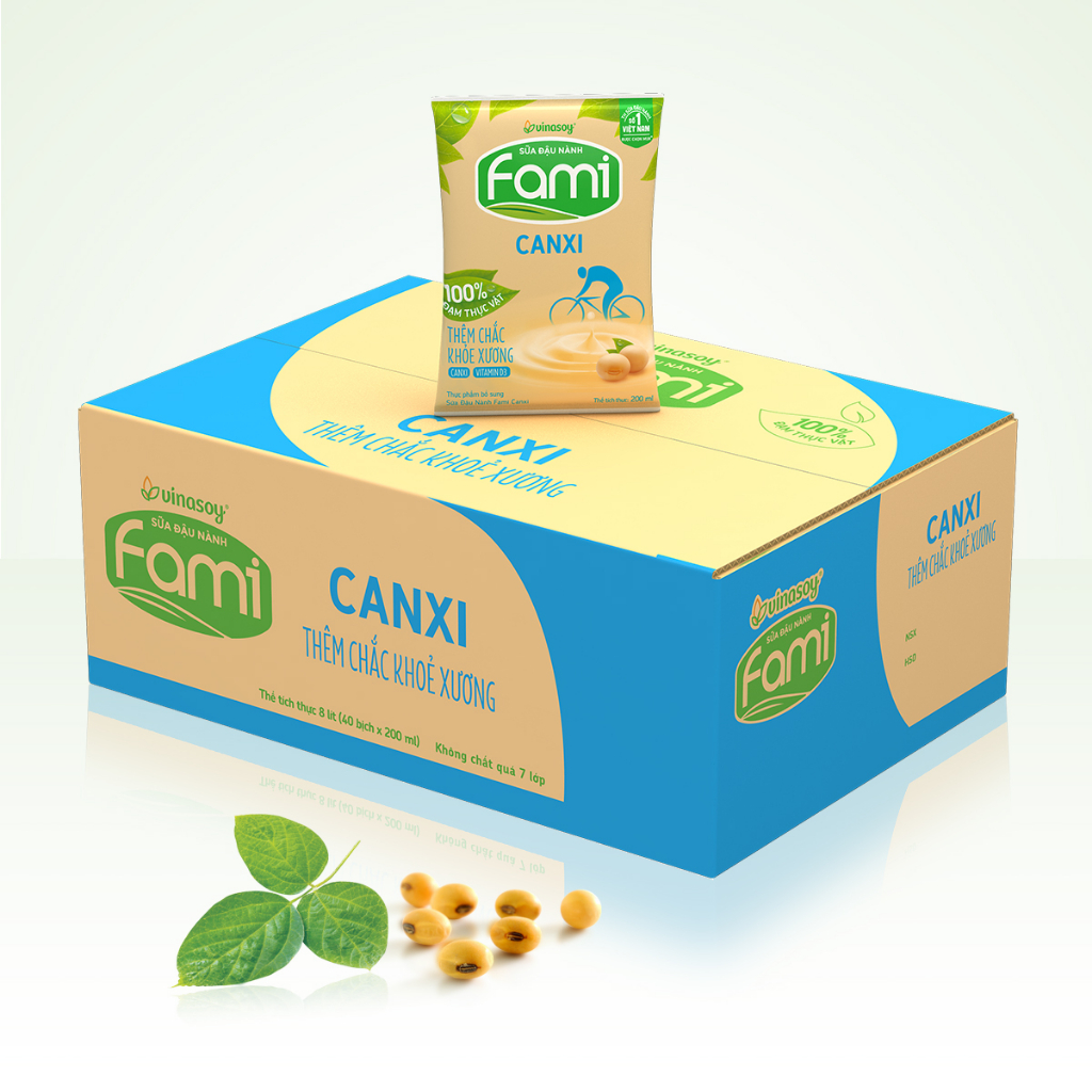 Thùng sữa đậu nành Fami Canxi Nguyên vị (40 bịch x 200ml)