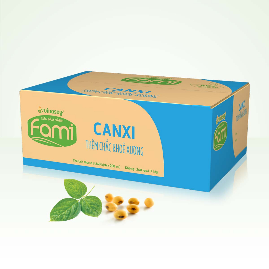 Thùng sữa đậu nành Fami Canxi Nguyên vị (40 bịch x 200ml)