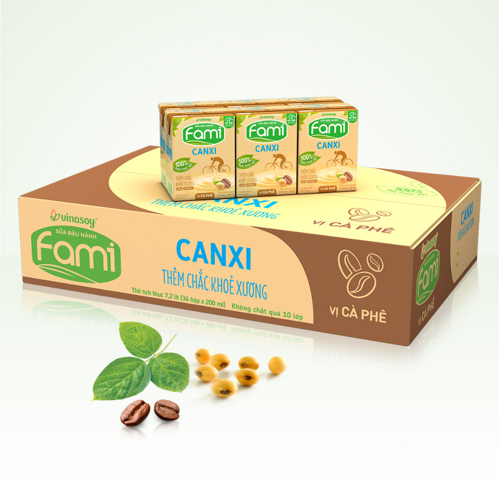 Thùng sữa đậu nành Fami Canxi Cà Phê (36 hộp x 200ml)