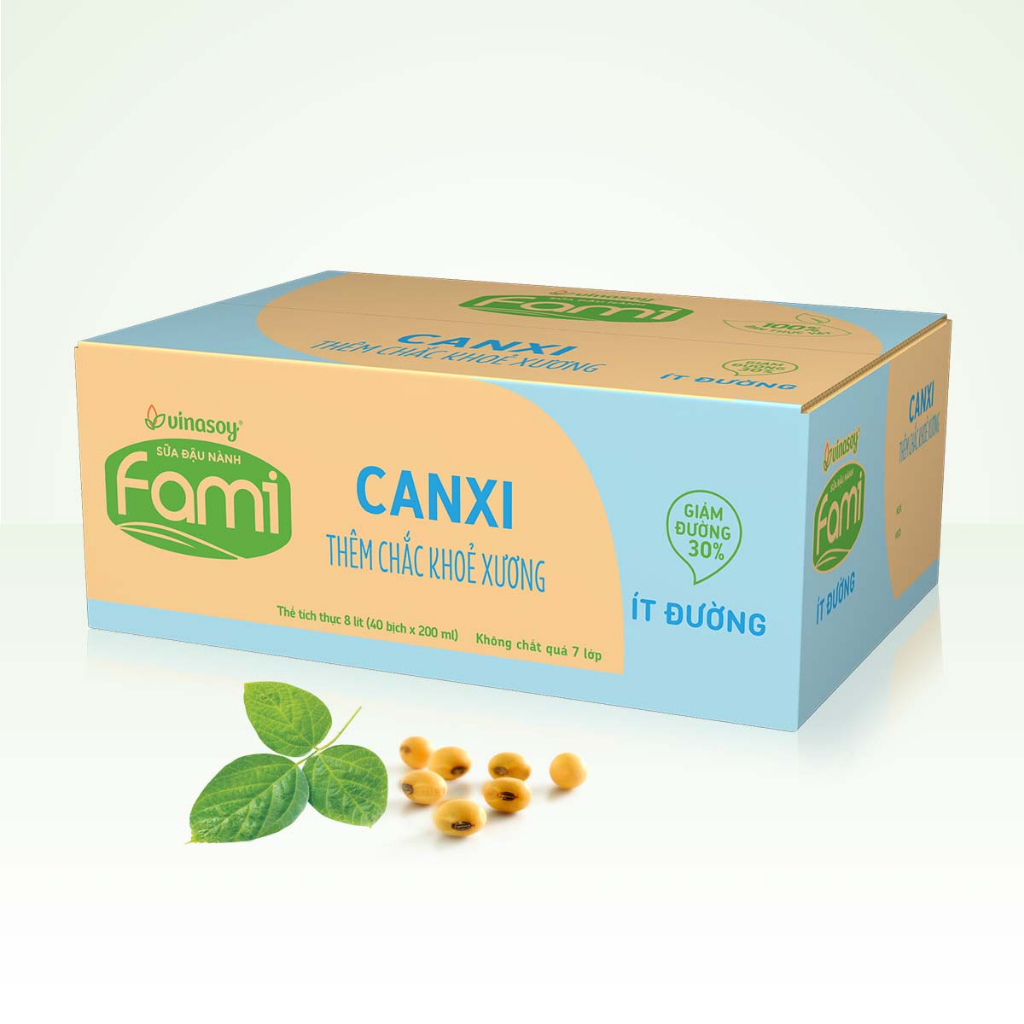 Thùng sữa đậu nành Fami Canxi ít đường (40 bịch x 200ml)