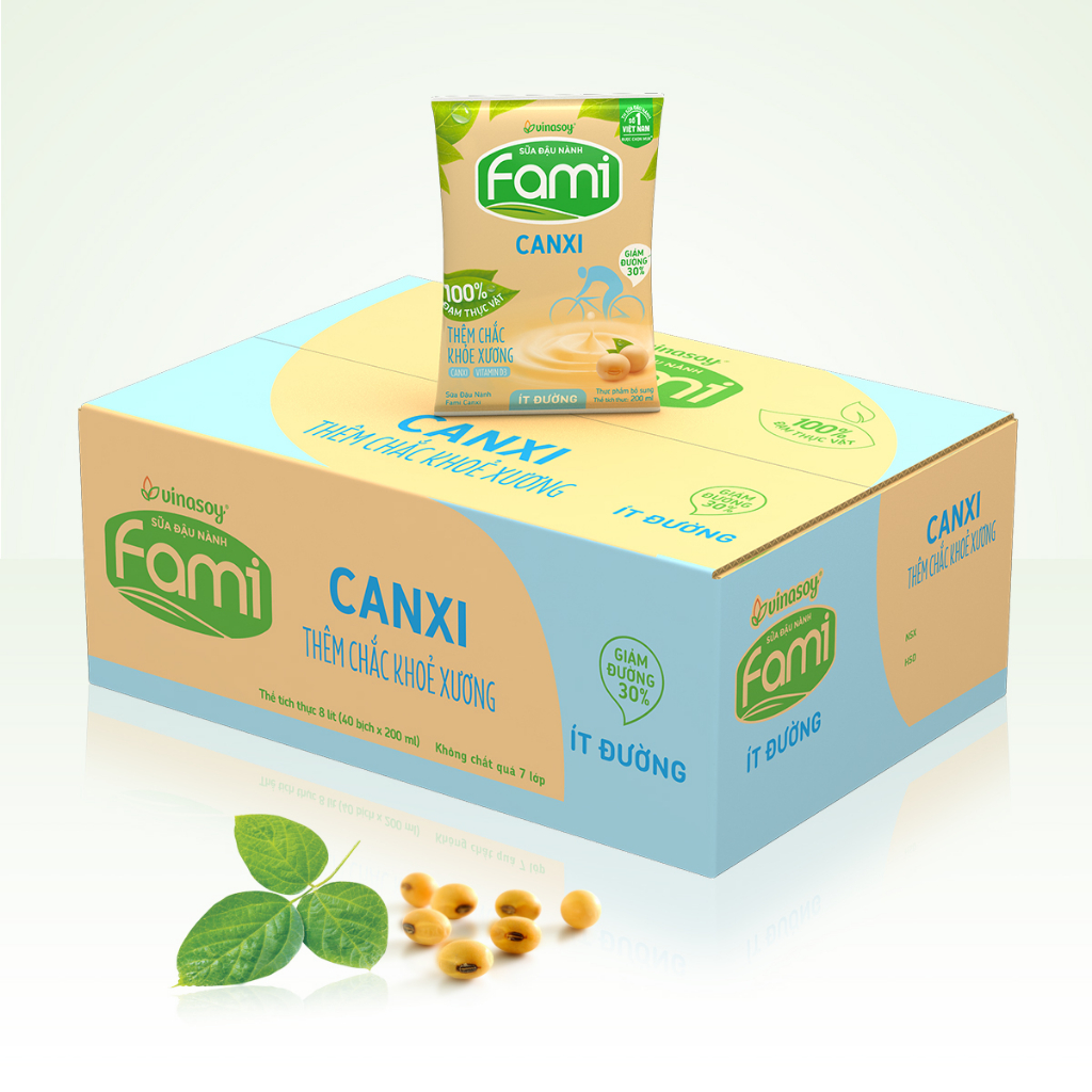 Thùng sữa đậu nành Fami Canxi ít đường (40 bịch x 200ml)