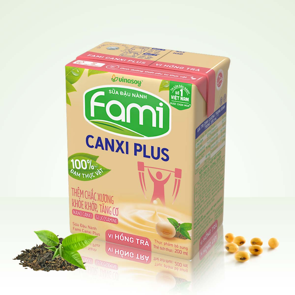 Thùng sữa đậu nành Fami Canxi Plus vị hồng trà hộp (36 hộp x 200ml)