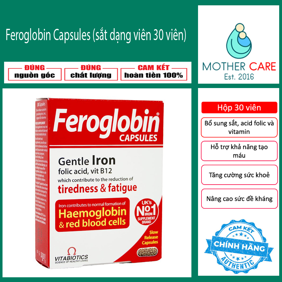 Feroglobin Capsules (sắt dạng viên 30 viên) của Vitabiotics UK )