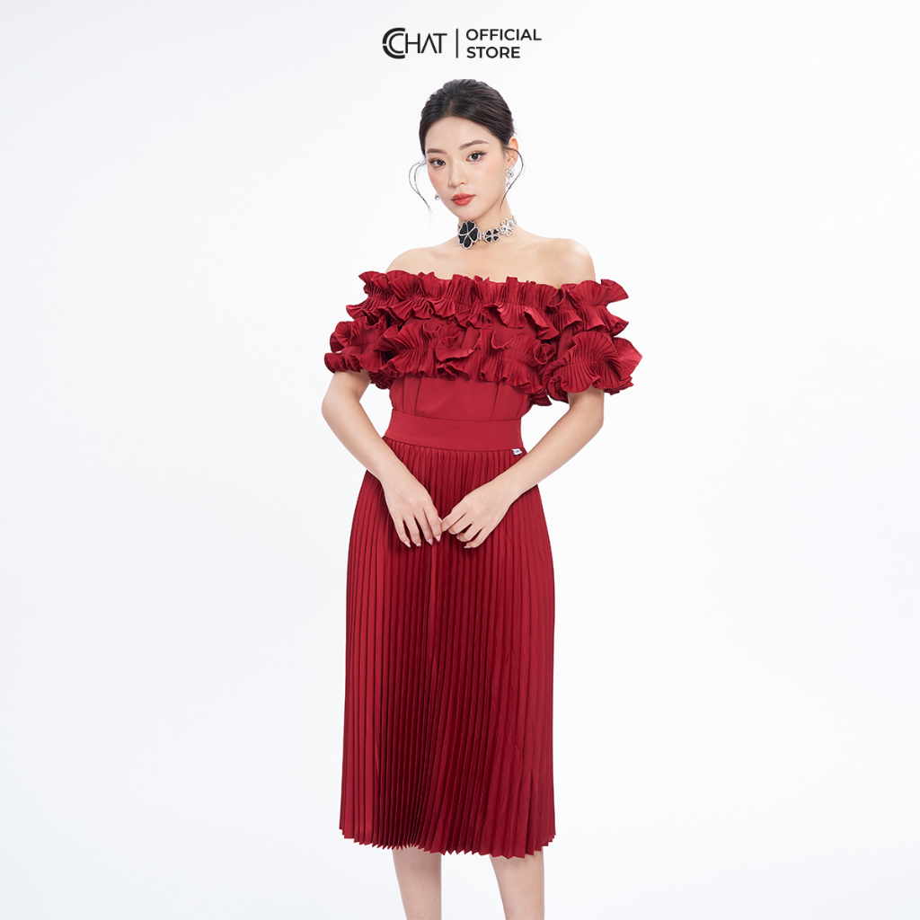 Chân Váy 𝐂𝐂𝐇𝐀𝐓 Dập Ly Dáng Dài Chất Mango Cao Cấp Phong Cách Trẻ Trung 92CDE2005LT