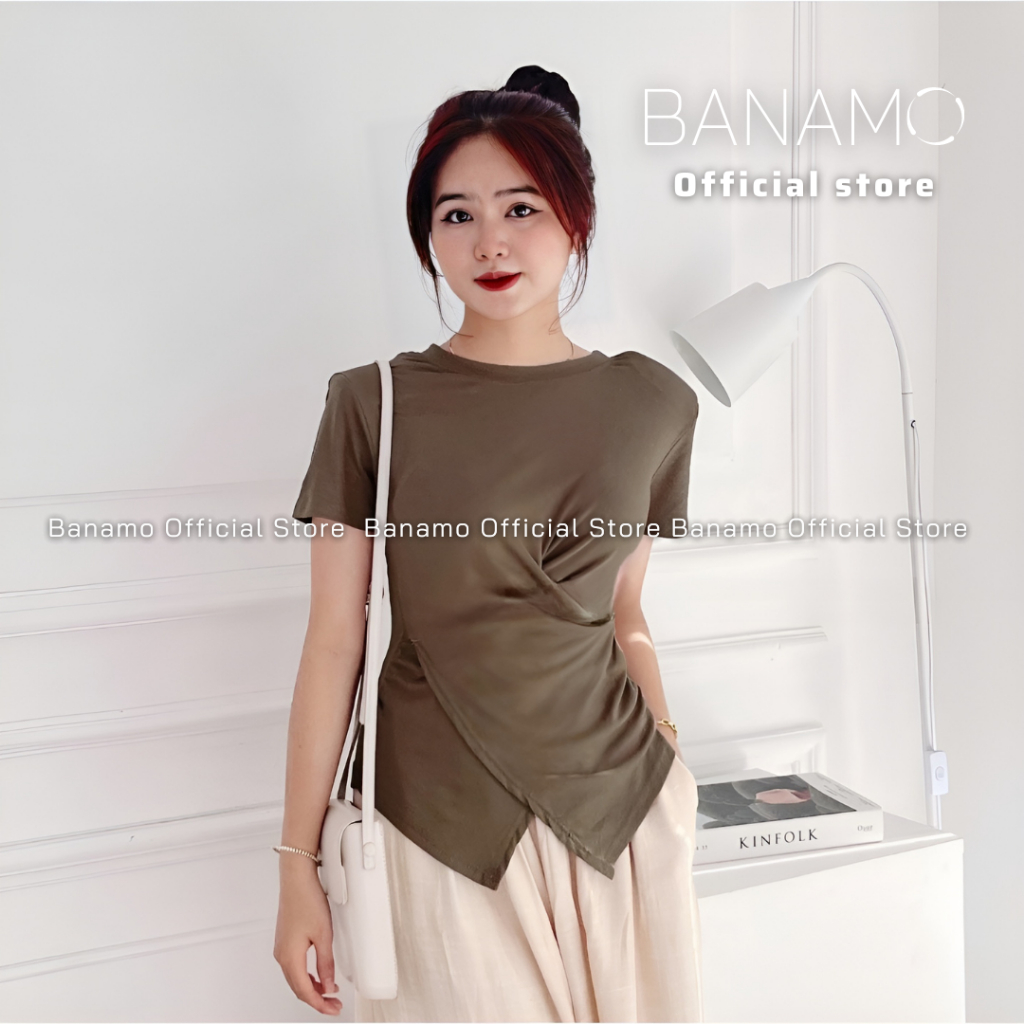 [Mã FAGREEN giảm 10K đơn 99K] Áo thun nữ Banamo Fashion áo thun trơn cổ tròn nhúm eo vạt chéo 3112 | BigBuy360 - bigbuy360.vn