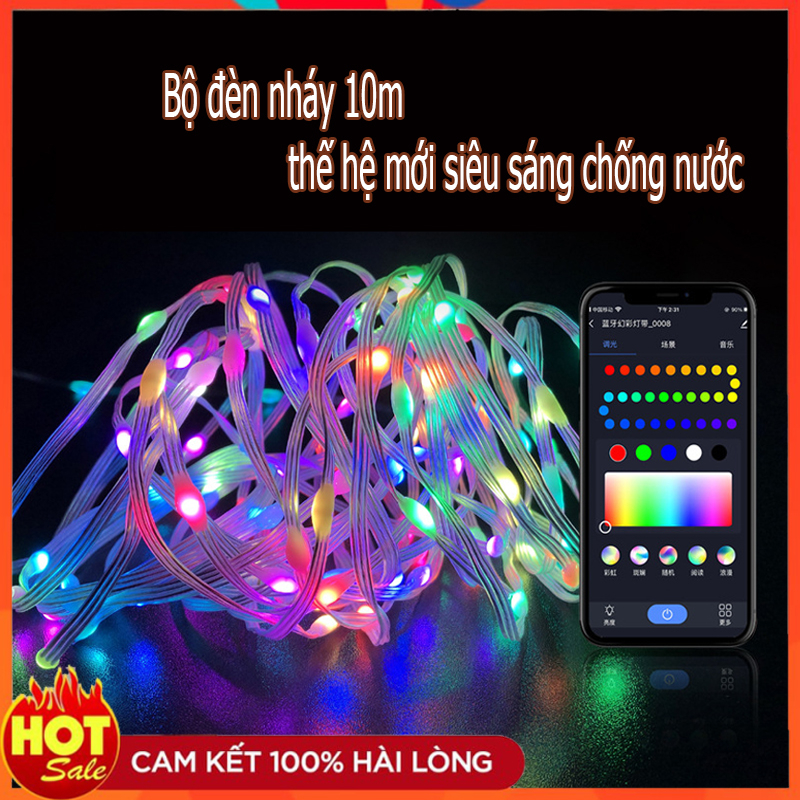 [Tặng remote] Bộ 10m đèn nháy trang trí điều chỉnh qua điện thoại nhiều hiệu ứng nháy đuổi đẹp mắt chống nước trang trí