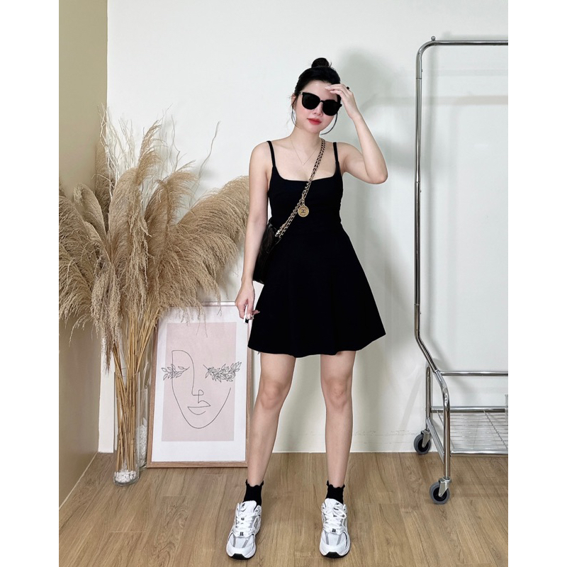 ( Ảnh thật ) 23158 Váy 2 dây cổ vuông dáng ngắn