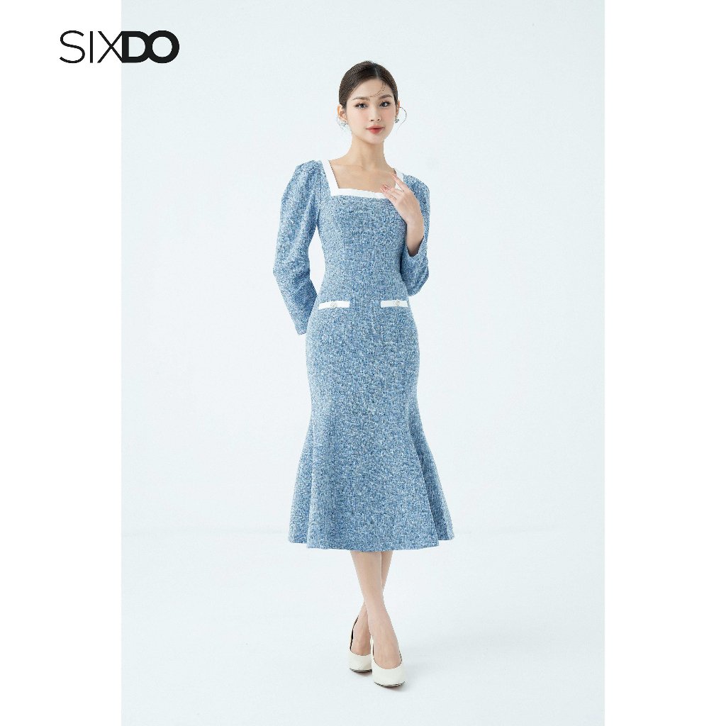 Đầm tweed midi xanh thanh lịch thời trang SIXDO (Blue Mermaid Midi Tweed Dress)