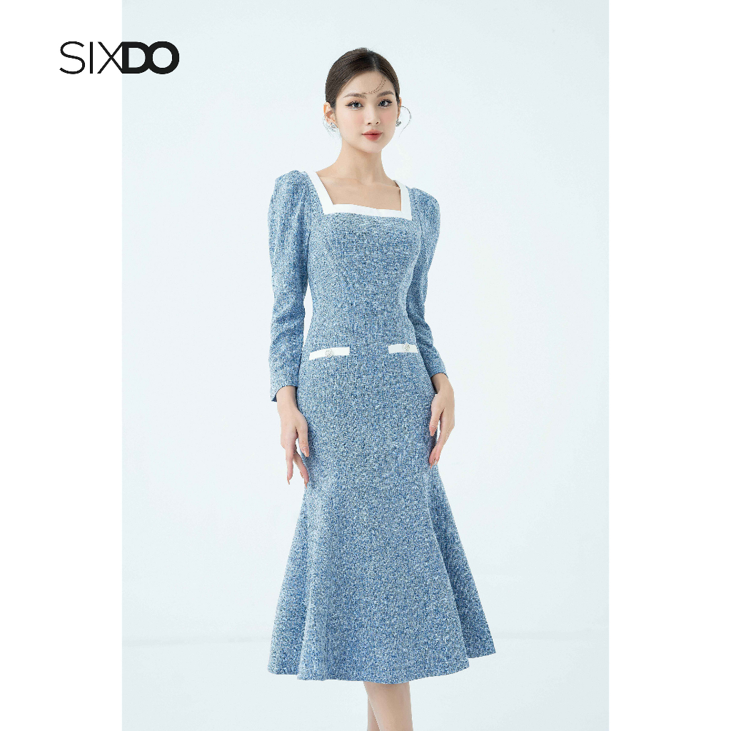 Đầm tweed midi xanh thanh lịch thời trang SIXDO (Blue Mermaid Midi Tweed Dress)