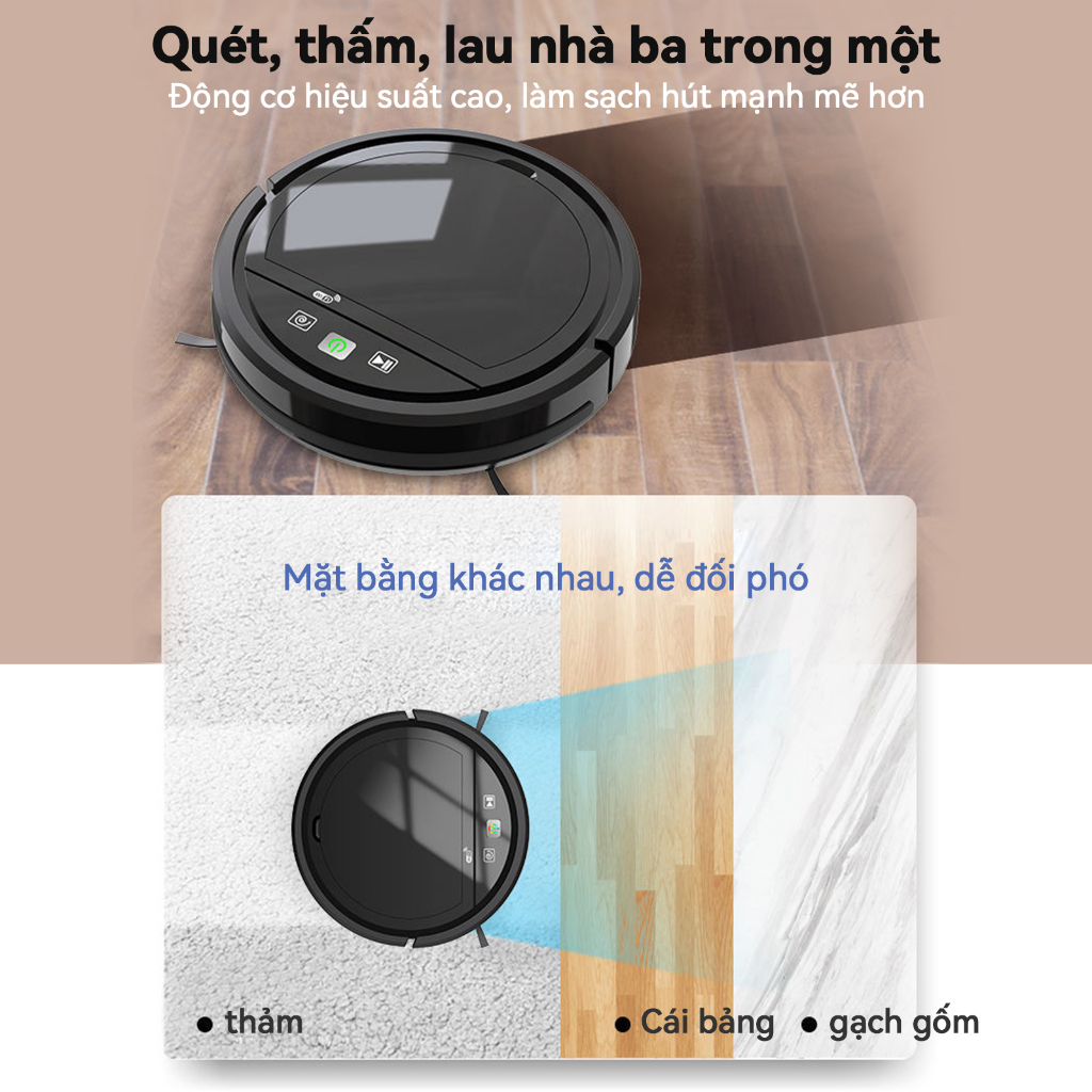 Robot hút bụi lau nhà Mỹ HC002 App điều khiển từ xa tự về sạc Khi Pin Yếu, Cảm Biến Chống Rơi, Diện Tích Làm Sạch 150㎡