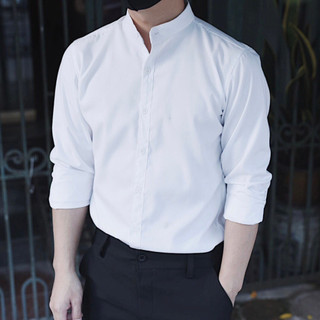Sơ mi nam trắng dài tay cổ trụ vải cotton
