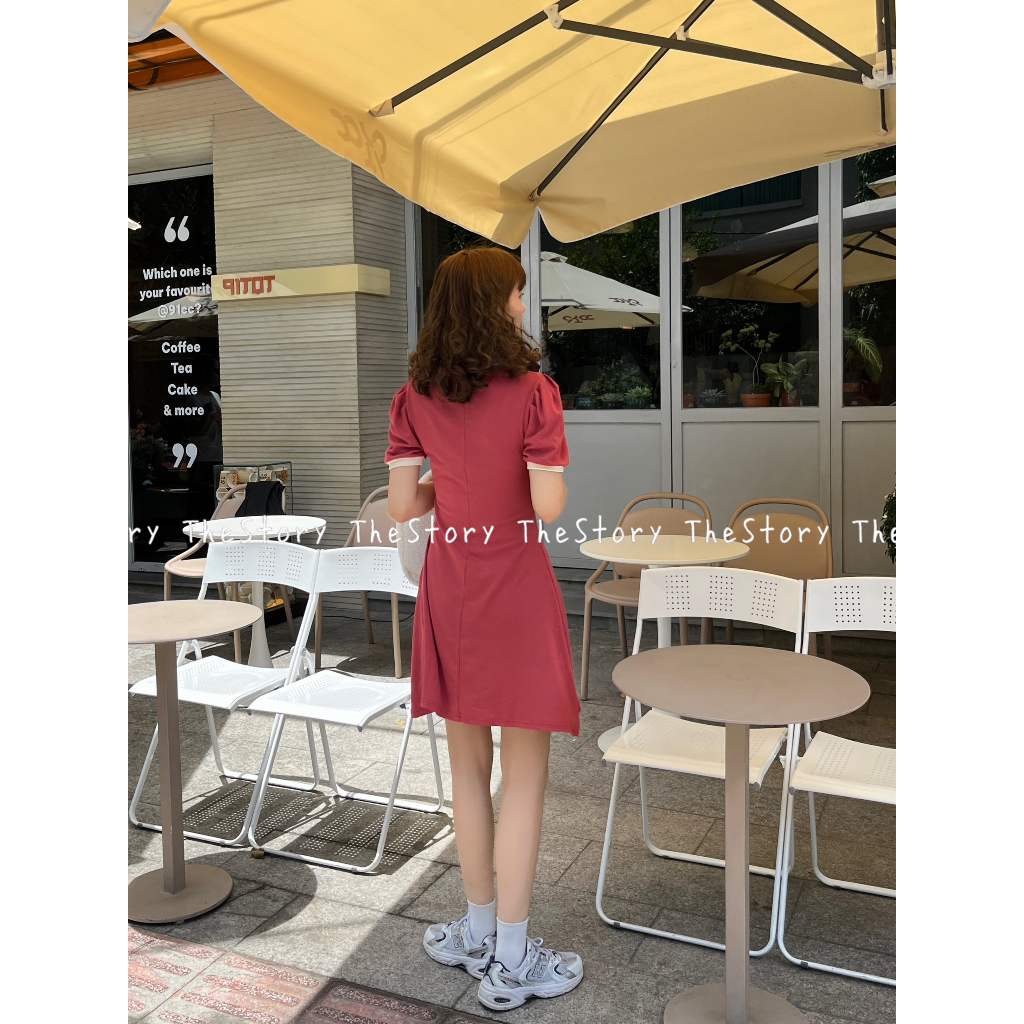 Đầm polo thun cổ trắng thân đỏ  D1133-2