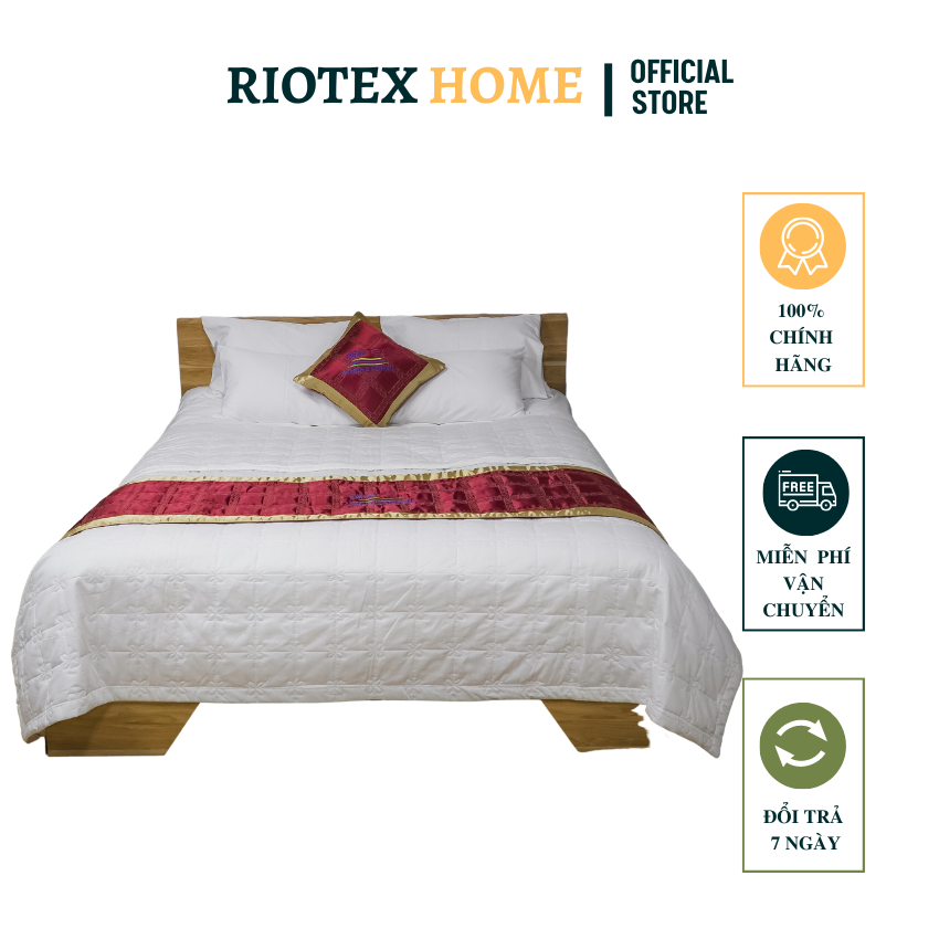 Bộ Ga Gối Mền KHÁCH SẠN 4 Món Trắng Trơn T0 Riotex Gồm 1 Ga Giường + 2 Vỏ Gối 50x70cm + 1 Mền Chần B