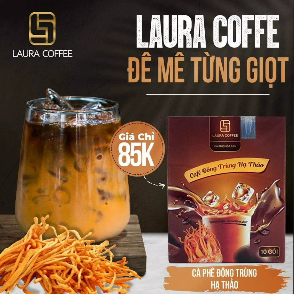 Combo 2 hộp cà phê nấm Linh chi, cà phê Đông Trùng Hạ Thảo Laura Coffee Hộp 10 gói - Laura Sunshine Nhật Kim Anh