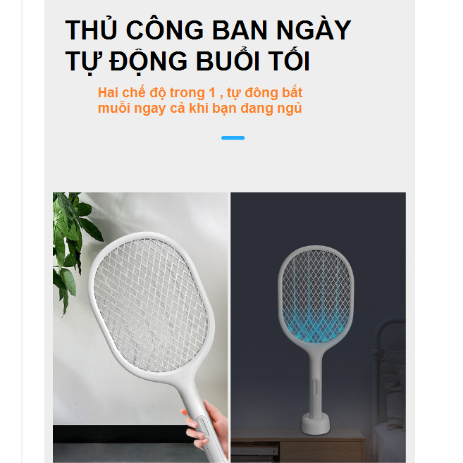 Vợt Muỗi Thông Minh Kiêm Đèn Bắt Muỗi Tự động dùng pin lithium siêu tích điện