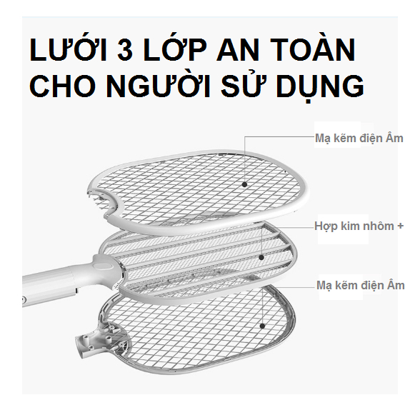 Vợt Muỗi Thông Minh Kiêm Đèn Bắt Muỗi Tự động dùng pin lithium siêu tích điện