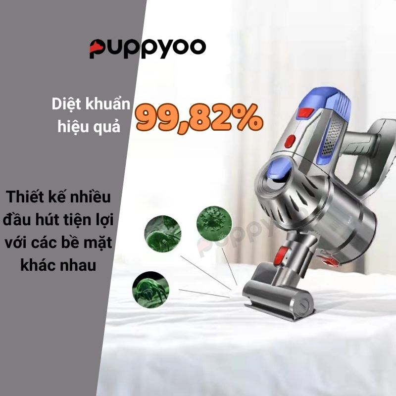 Máy Hút Bụi Cầm Tay Cao Cấp PUPPYOO T11 PRO RINSE không dây lực hút mạnh mẽ BH 24 tháng