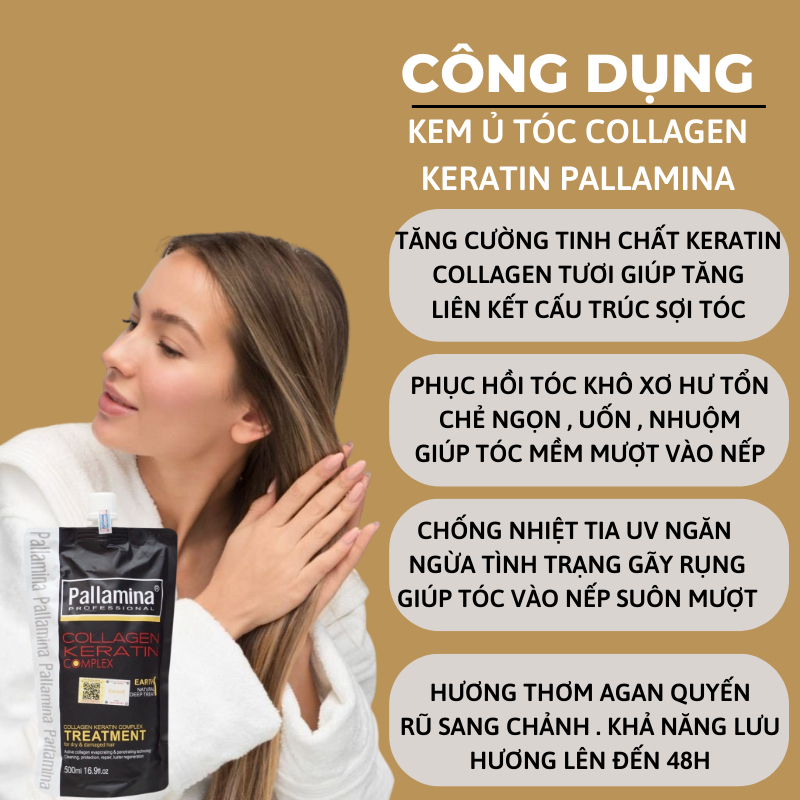 Kem Ủ Tóc Keratin PALLAMINA 500ML Phục Hồi Tóc Chuyên Sâu Tái Sinh Nang Tóc Siêu Mượt Hương Nước Hoa Chính Hãng