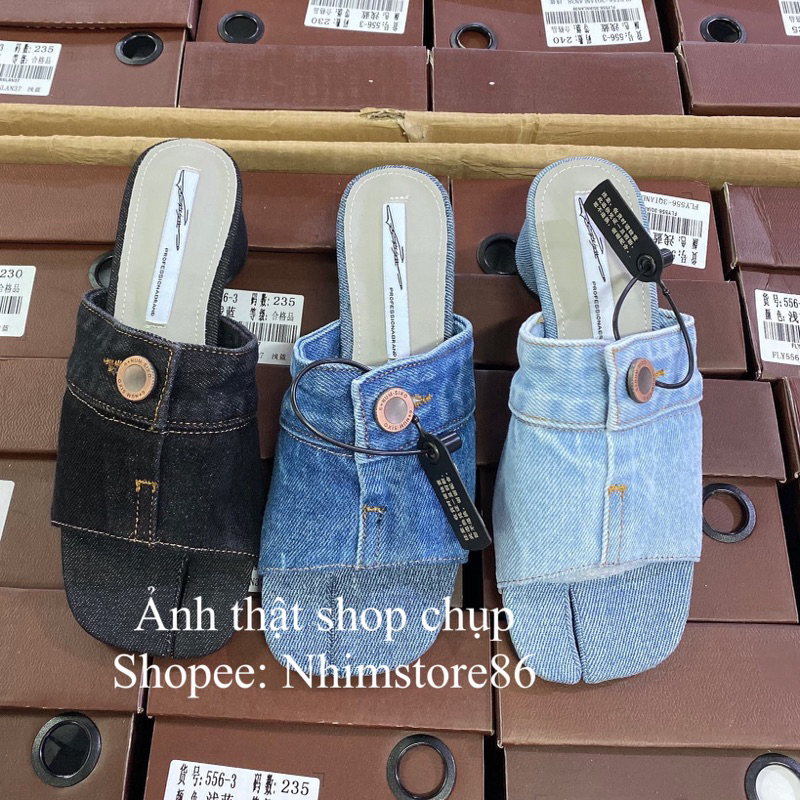 Guốc jean gót tròn hàng QC loại 1, có 3 màu fullbox