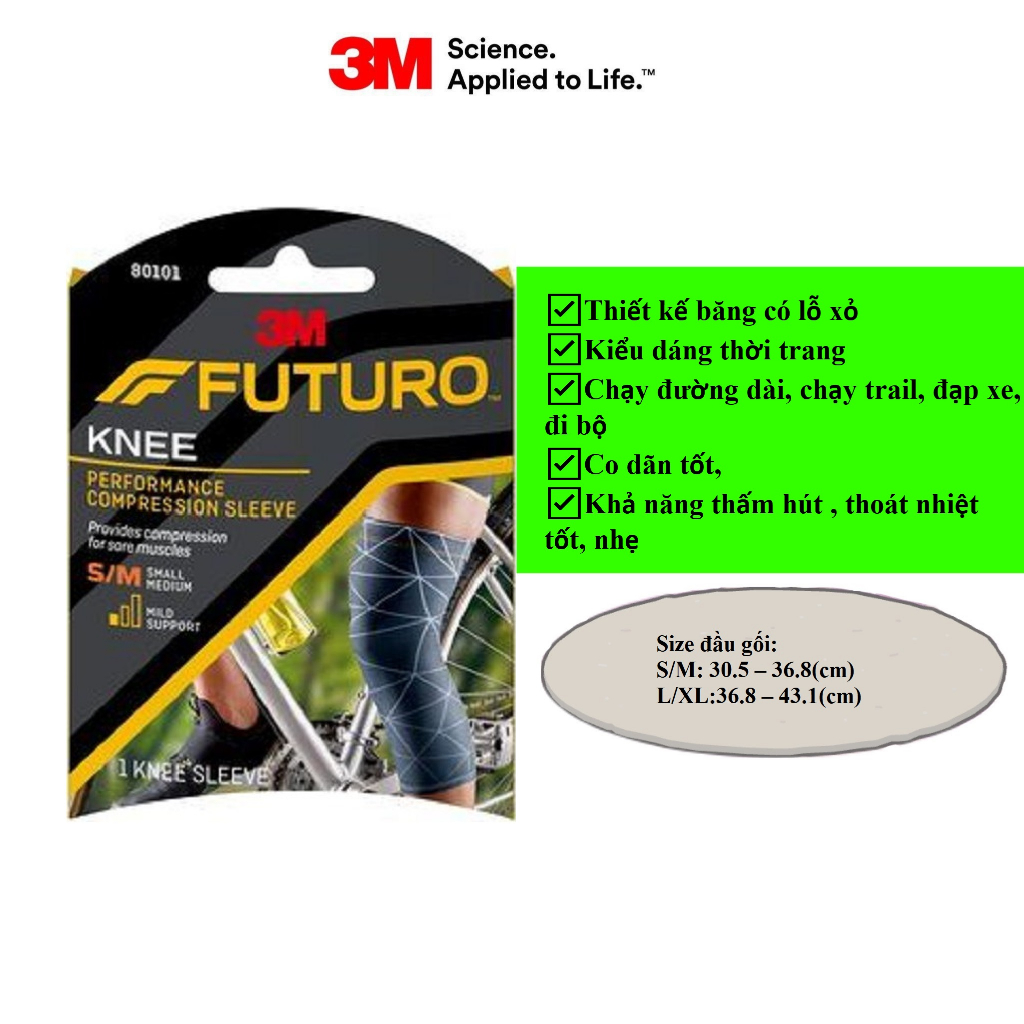 Băng hỗ trợ chân, bắp chân và đầu gối cao cấp 3M Futuro, sản xuất tại Mỹ, 1 chiếc/hộp_Chính hãng Mask3M