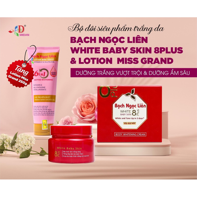 01 Hộp kem dưỡng trắng da bạch ngọc liên đỏ white baby skin 150g tặng kèm 1 chai lotion