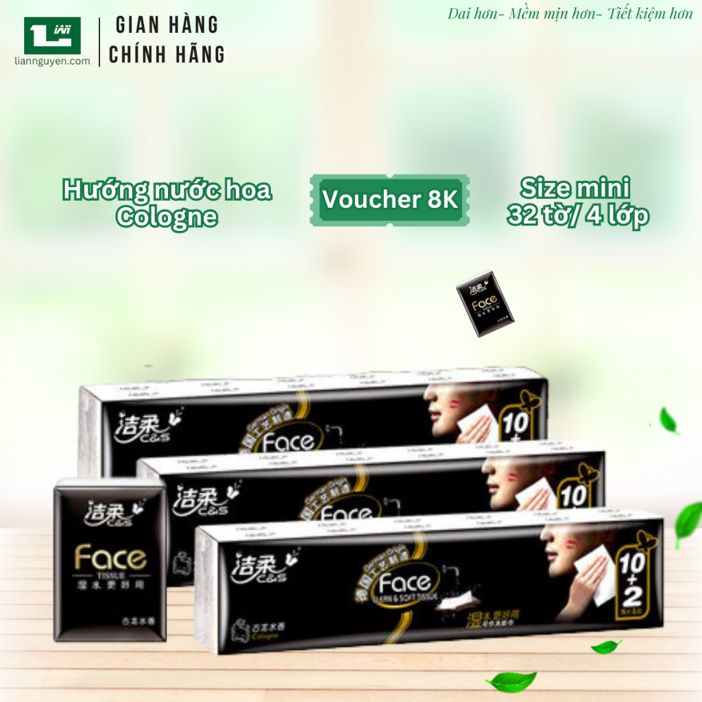 Khăn giấy bỏ túi Face đen 12 gói 4 lớp 32 tờ hương nước hoa cao cấp, giấy lau khô- LianNguyen