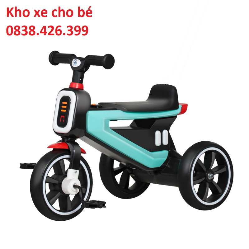 Xe đạp ba bánh cho bé có nhạc đen ghế ngồi dài rộng thoải mái cho bé 1-3t