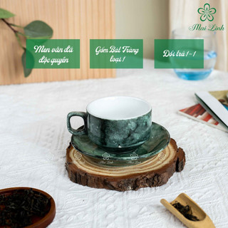 Bộ ly cafe vuông men vân đá 150ml - Gốm Bát Tràng cao cấp