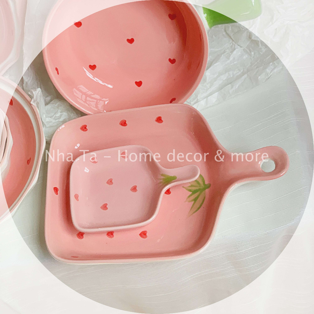 Bộ chén dĩa, bát ăn cơm, bát đĩa đẹp họa tiết quả dâu