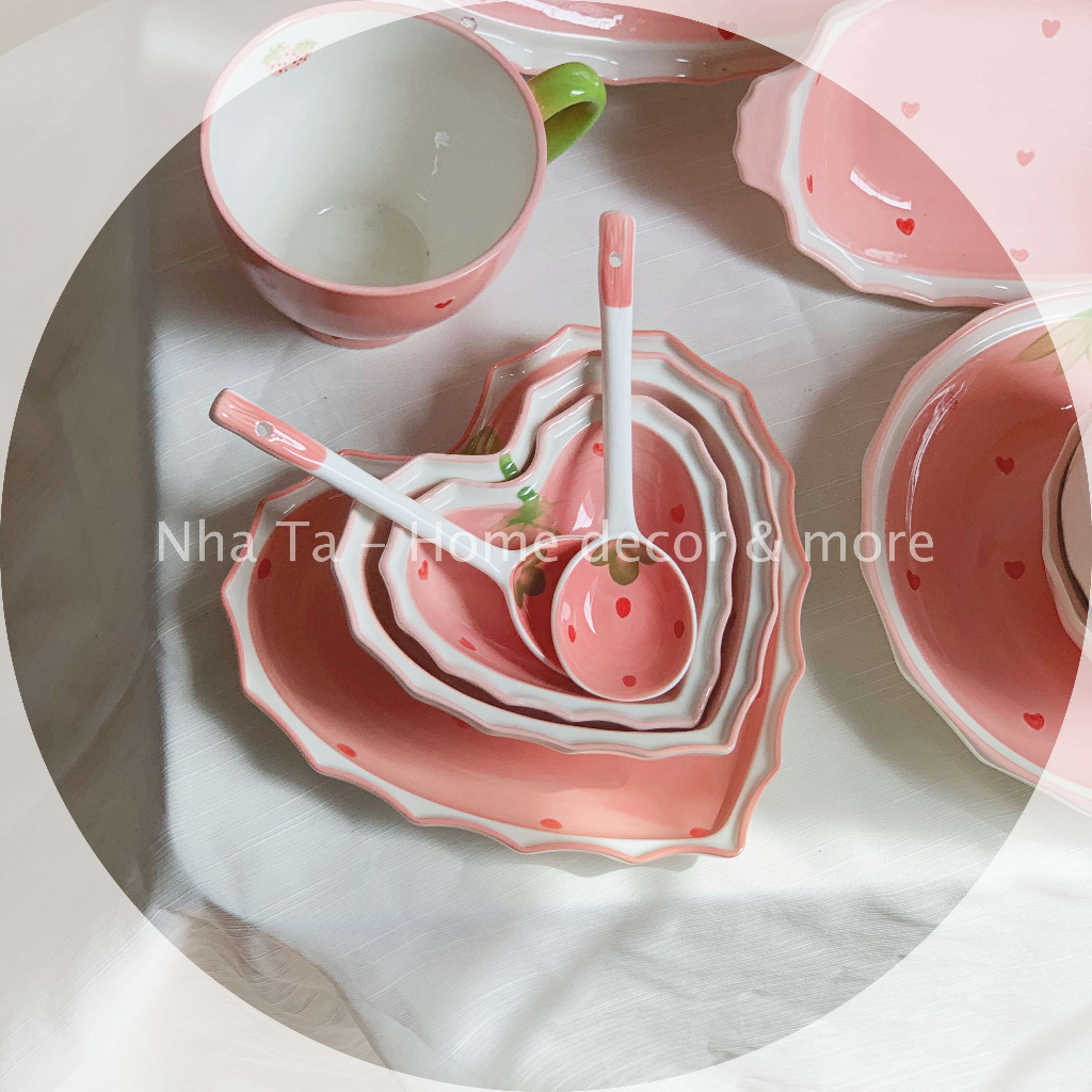 Bộ chén dĩa, bát ăn cơm, bát đĩa đẹp họa tiết quả dâu