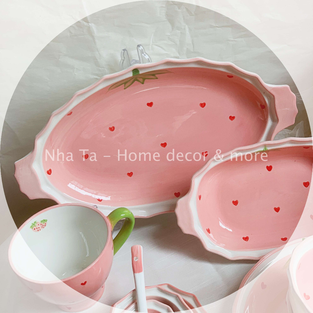 Bộ chén dĩa, bát ăn cơm, bát đĩa đẹp họa tiết quả dâu