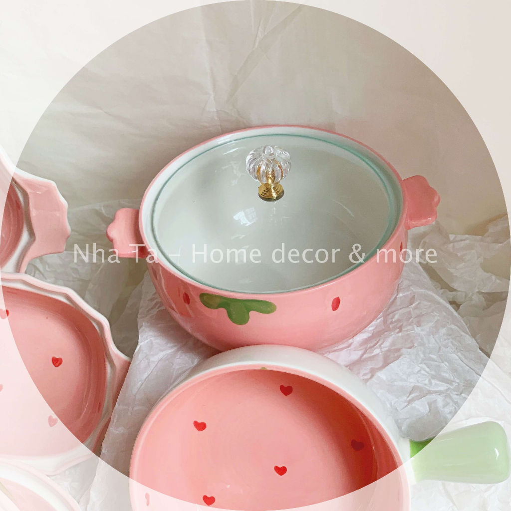 Bộ chén dĩa, bát ăn cơm, bát đĩa đẹp họa tiết quả dâu