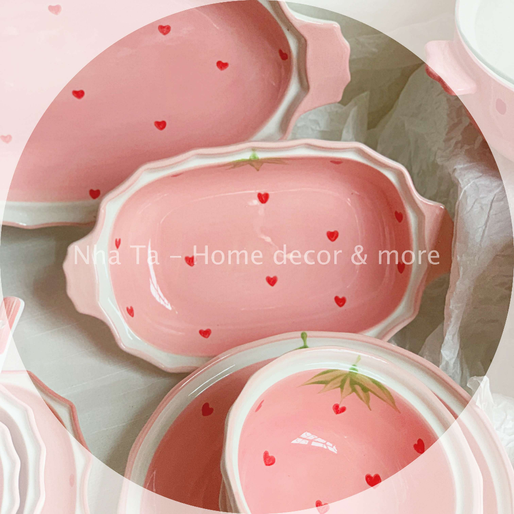 Bộ chén dĩa, bát ăn cơm, bát đĩa đẹp họa tiết quả dâu