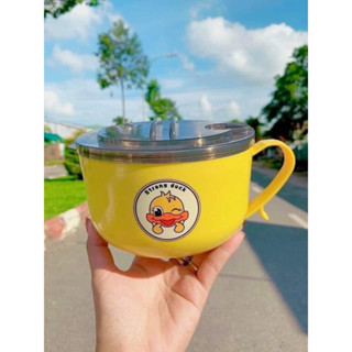 Ca Đựng Mì Cháo VỊT VÀNG Giữ Nóng Inox 304 Tô khuấy Bột Ăn Dặm Cho Bé