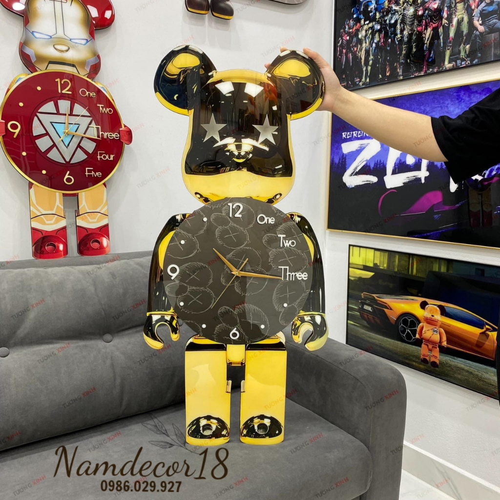 Tranh Treo Tường  Đồng Hồ Gấu Bearbrick Tráng Gương Phủ Bóng TT60