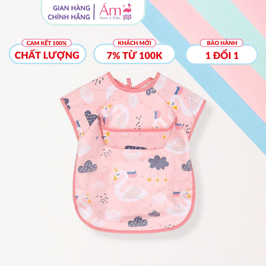 Áo Yếm Ăn Dặm Cộc Tay Ấm Baby BLW 2 Lớp Cao Cấp Chống Thấm Nước, Máng Yếm Hứng Sâu Ấm Gift Decor